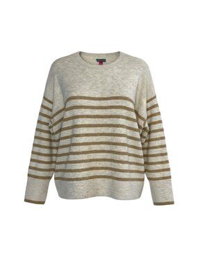 Vince Camuto Women's L Relaxed Fit Striped Cozy Crewneck Sweater Soft Feel